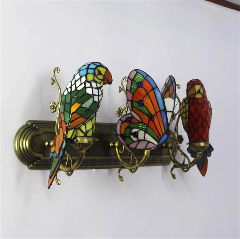 Lâmpada de Parede Feito à Mão Barra do Hotel Luz do Corredor Fumat Borboleta Arte Papagaio Vitrais Sombra Luzes Interior Arandela 7 Fumat borboleta lâmpada de parede feito à