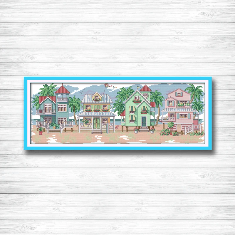 

Seaside villages beautiful town diy paintings dmc 14CT 11CT counted cross stitch Needlework Set Embroidery kits Home decor