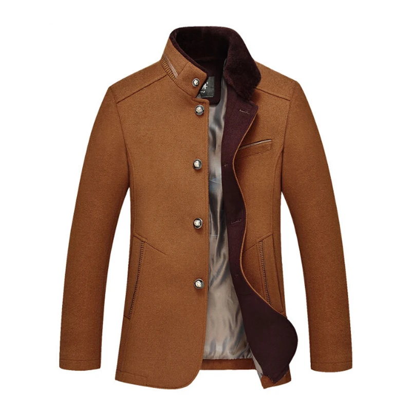 Men's classic single-breasted wool blend coat