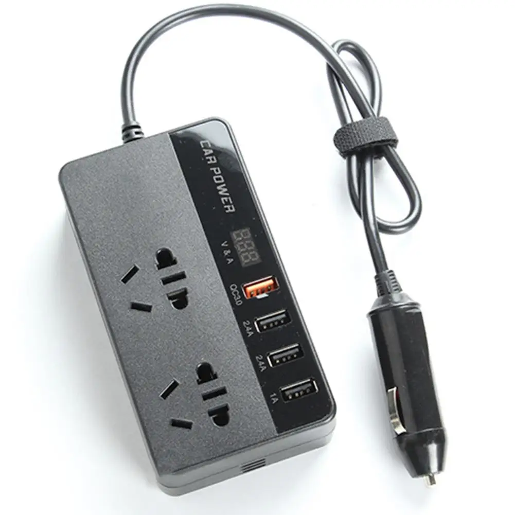 

Car Power Inverter Multifunctional Power Converter Socket USB QC 3.0 Fast Charger Intelligent LCD Display Multiple Protection