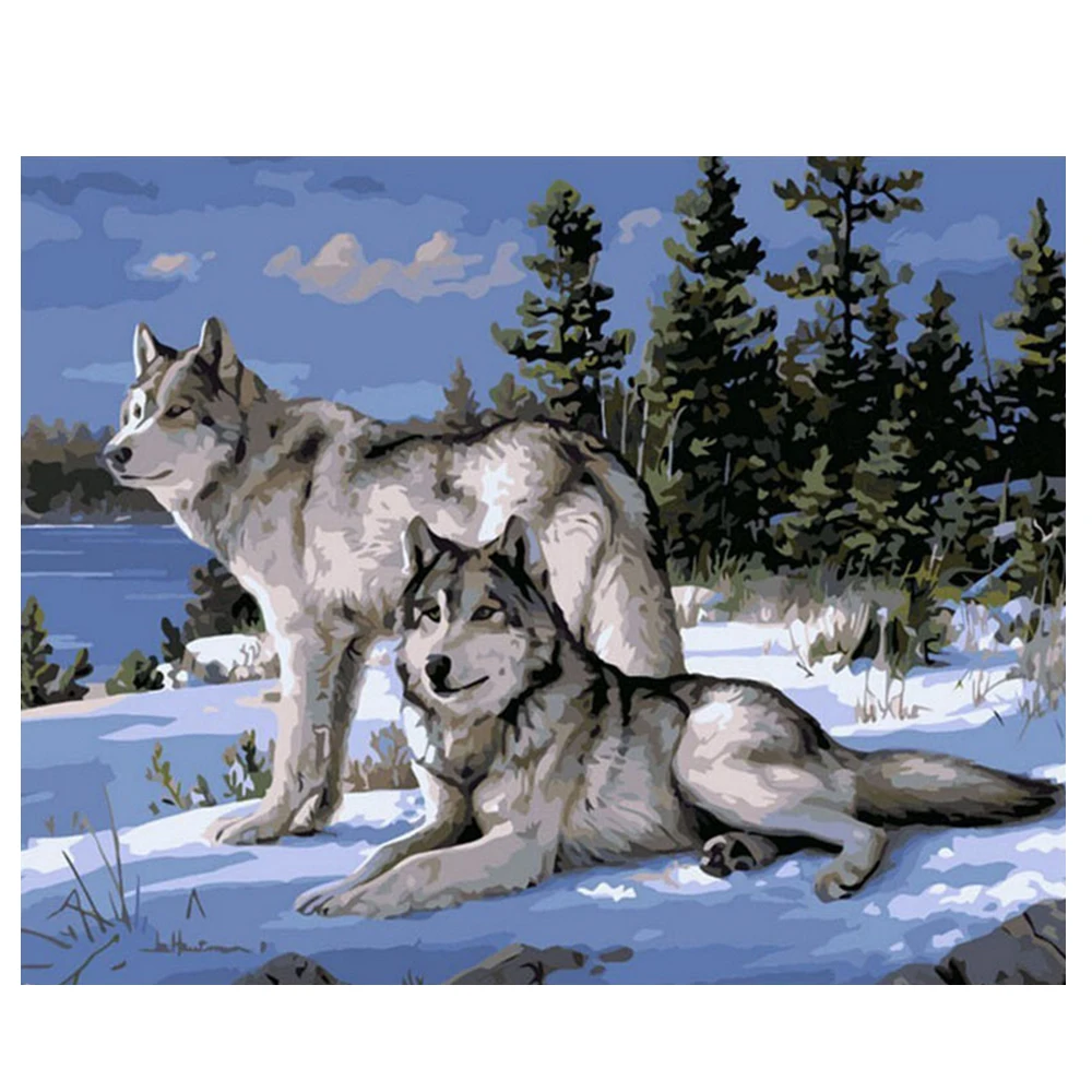 

Paint By Number Wolf DIY Digital Oil Painting Animal Snow Wolves Numbers Painting Kits on Canvas Home Decoration Paint Frameless
