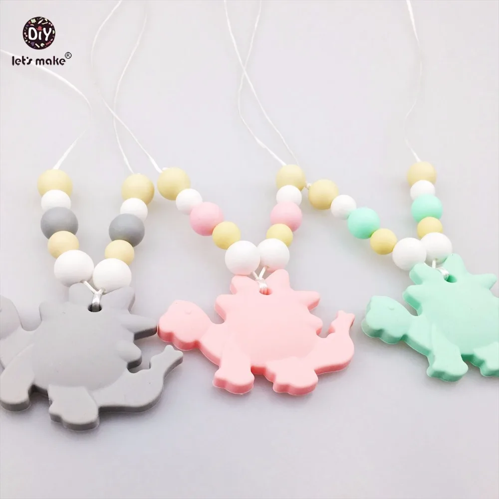 

Let's Make Baby Necklace 3pcs Silicone Beads Dinosaur Silicone Teething Toddler Toy Nursing Play Gym Food Grade Materials Charms