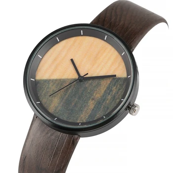 

Retro Wood Grain Watch Men Unique Half Color Quartz Wrist Watch Couple PU Leather Belt Lovers Watch Souvenir Gifts for Men Women