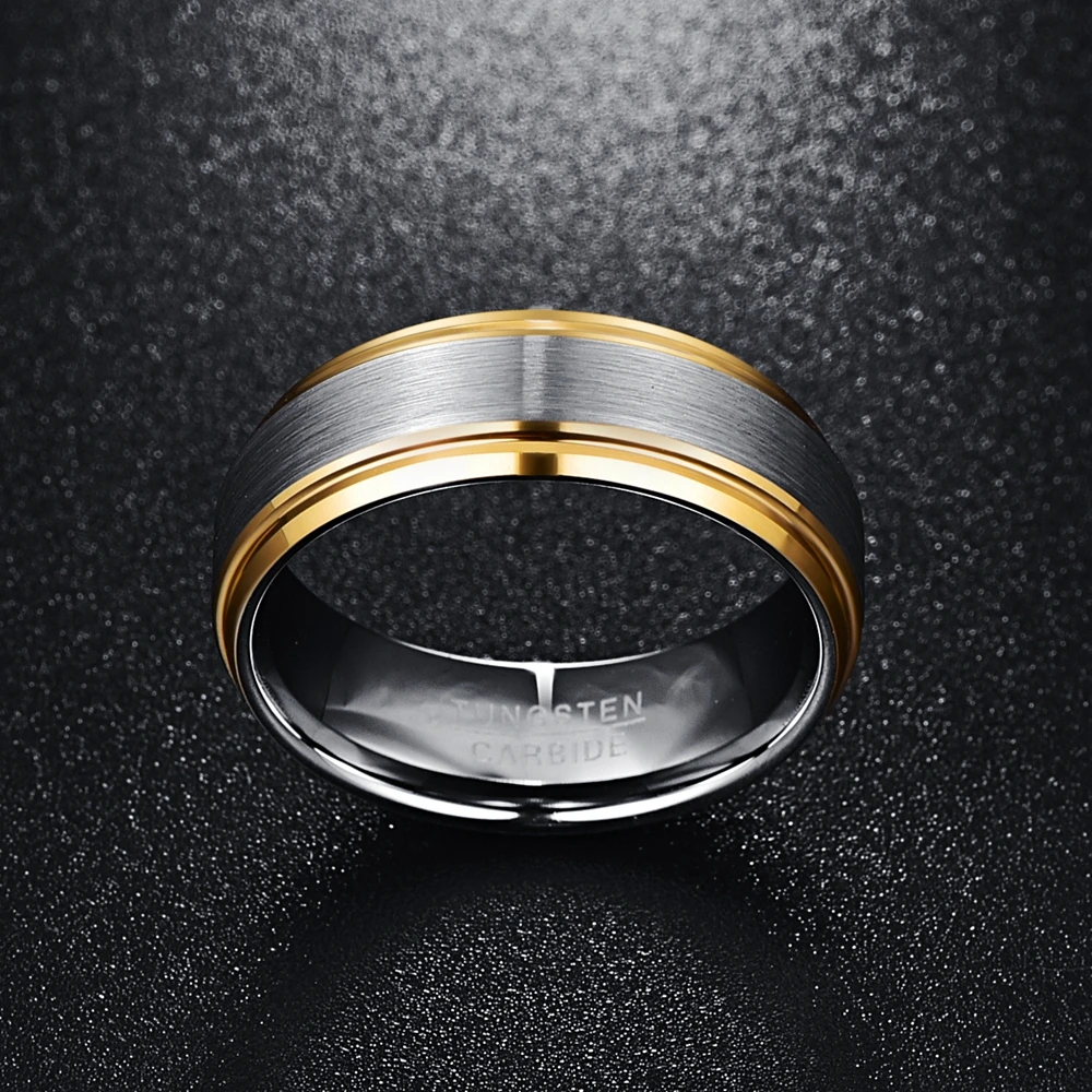 Новое поступление, вечерние мужские кольца золотистого цвета с матовым краем, кольца из карбида вольфрама, разные размеры, Anillos para hombres Pierscienie