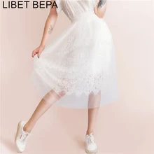 Сезон: весна–лето Для женщин юбка миди сетки кружева выдалбливают плиссированные Повседневное мода элегантный дизайн Высокая талия юбка SK9763