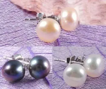 

shitou 00672 Wholesale 3Color Genuine Natural Akoya Cultured Pearl Silver Stud Earrings AAA+ discount 40%