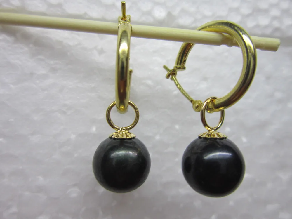 

Free Shipping >> new hot very GORGEOUS 10-11mm AAA ++ black SOUTH SEA PEARL DANGLE EARRING 14K