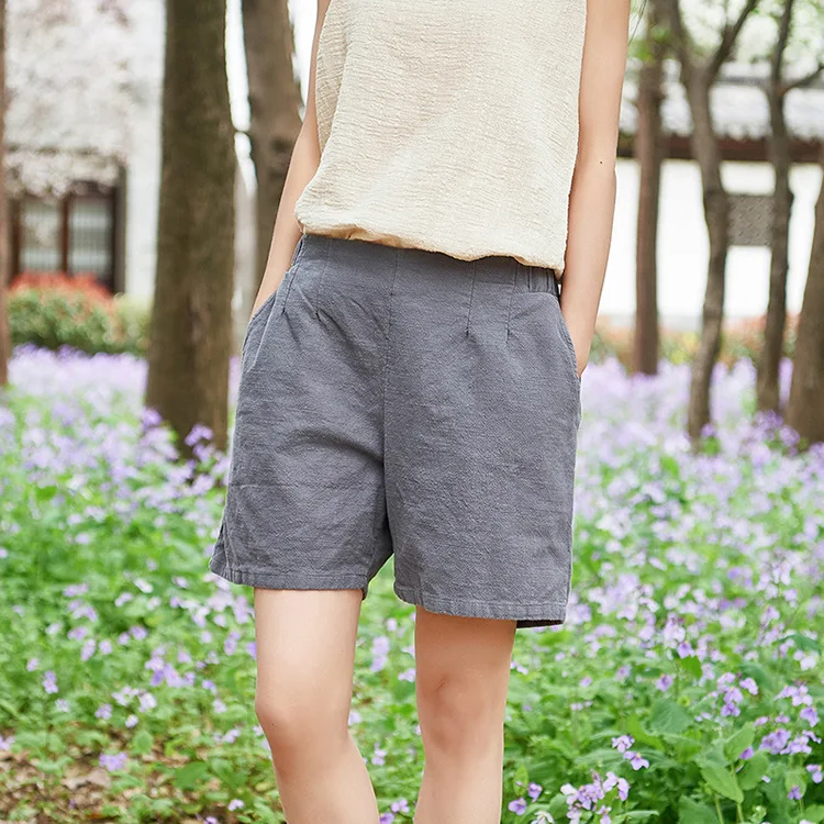 Johnature, стиль, повседневные хлопковые льняные шорты с эластичной резинкой на талии, женские брюки, лето, одноцветные, литературные женские шорты