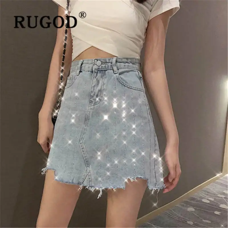 

RUGOD 2019 irregular denim skirt high waist slim jupe femme casual party Korean version skirts womens