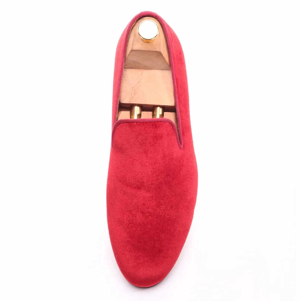 Роскошные Брендовые мужские туфли ручной работы из красного бархата с подошвой из натуральной кожи; классические мужские вечерние лоферы в британском стиле; мужские туфли на плоской подошве