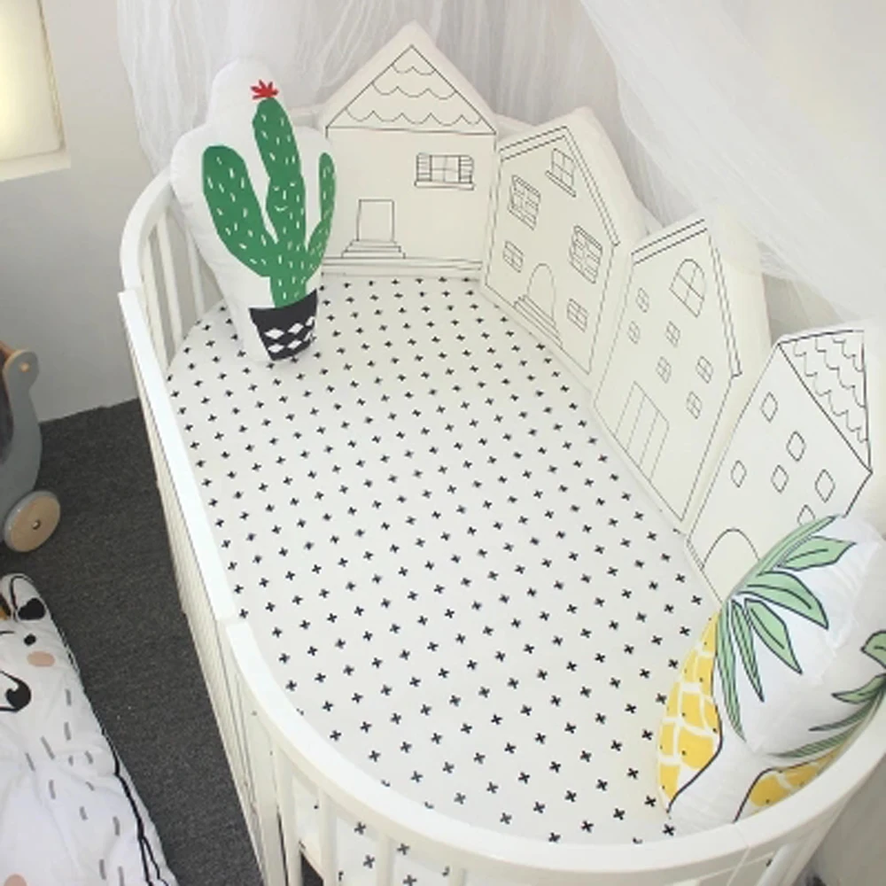4 Pcs Lot Little House Pattern Baby Bed Bumper Baby Crib Bumper