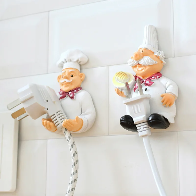 

Kitchen Organizer Cartoon Power Wire Receiving Hanger Chef Plug Strong Sticking Hook Creative Finishing Bracket 102g