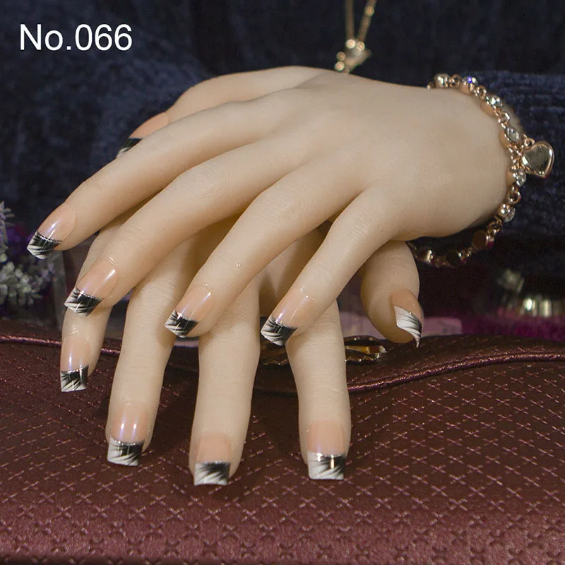 JQ 24 шт./компл. квадратный накладные ногти из акрила с цветочным дизайном искусственный Французский Поддельные накладные ногти полное покрытие нормальных размеров ноготь невесты советы - Цвет: 066