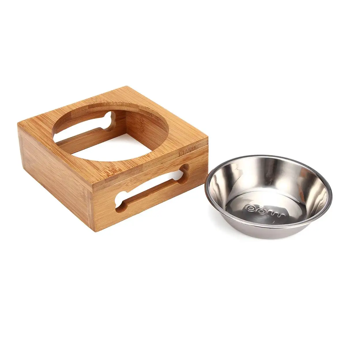 Двойные миски для собак для щенков из нержавеющей стали, бамбуковая подставка для еды, миска для воды, кормушка для домашних кошек, миска для кормления собак, миска для напитков