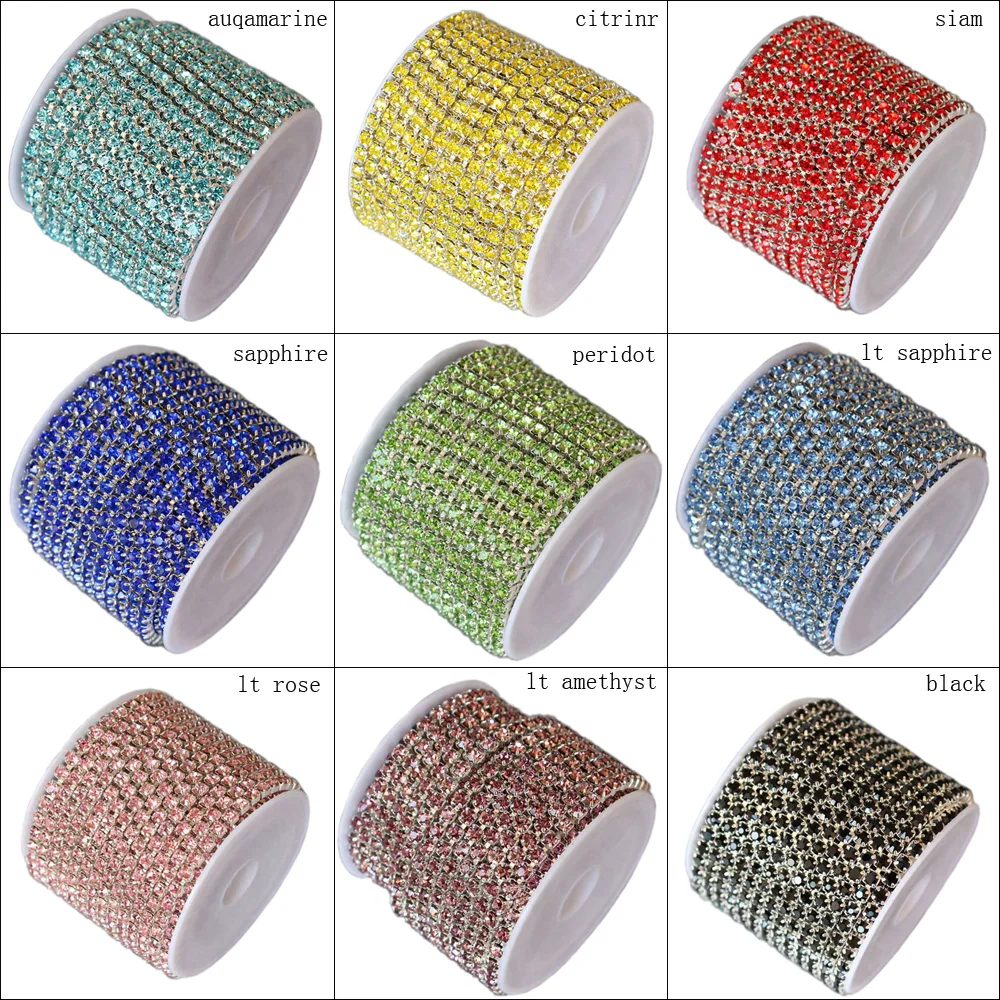 

2014 new cup chain10 yards/lot 3mm black rhinestone chain trims gold for wedding dress costume garment sewing
