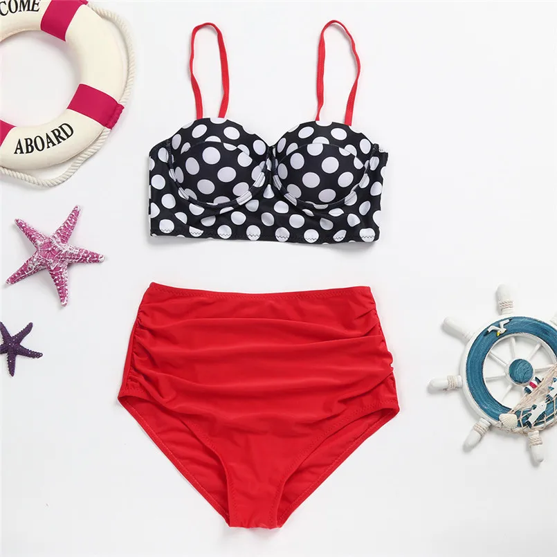 

Ladies sexy high waist retro wave point split swimsuit Retro Halter Underwired Sexy dot print fashion Swimwear 40ja21