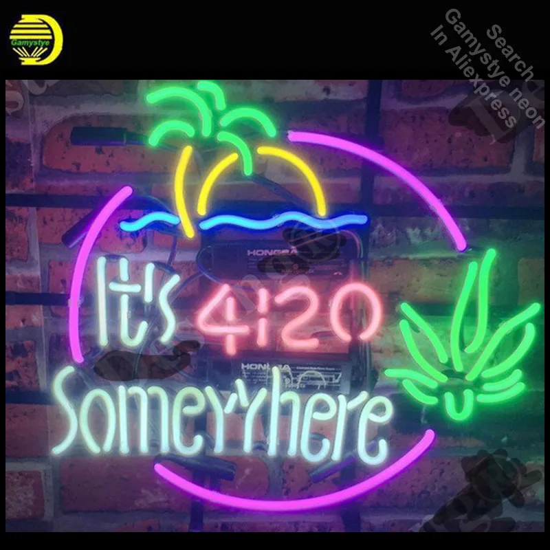 Neon Sign for It's 420 Somewhere Palm Tree Neon Bulb sign handcraft