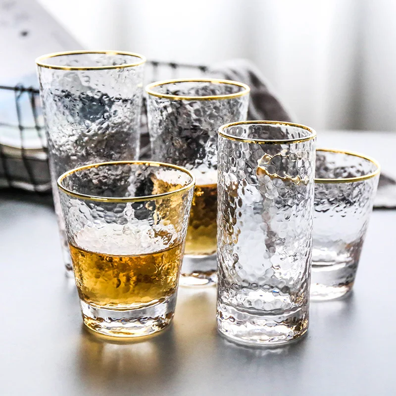 

High-grade Glass Wine Cup With Golden Line Milk Juice Wine Texture Whiskey Liquor Cocktail Pint Brandy Snifters Flutes Coupes