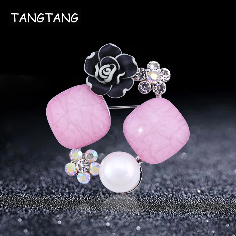

Original Design Sweet Resin Rose Pink Stone Pearl Brooch Pin For Mother Delicate Generous Costume Jewelry Fashionable Hot BH8413