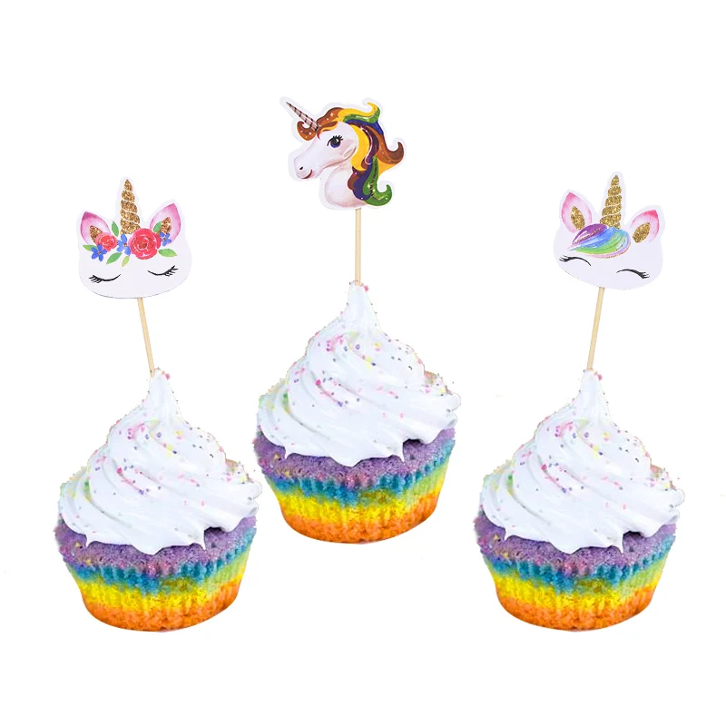 

24pcs/lot Unicorn Party Cake Cupcake Topper Picks Cake Flags Kids Baby Shower Birthday Wedding Party Cake Decoration Supplies