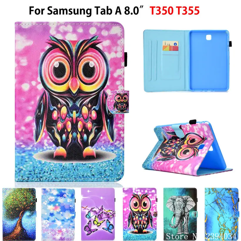 

SM-T350 Case For Samsung Galaxy Tab A T350 T351 T355 P350 8.0" Cover Smart Case Funda Tablet Cartoon Painted Stand Capa Coque