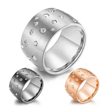 Звезда заполненный кубический цирконий матовая отделка Wiredrawing кольцо из нержавеющей стали для женщин и мужчин романтические блестящие ювелирные изделия с фианитами 14 мм