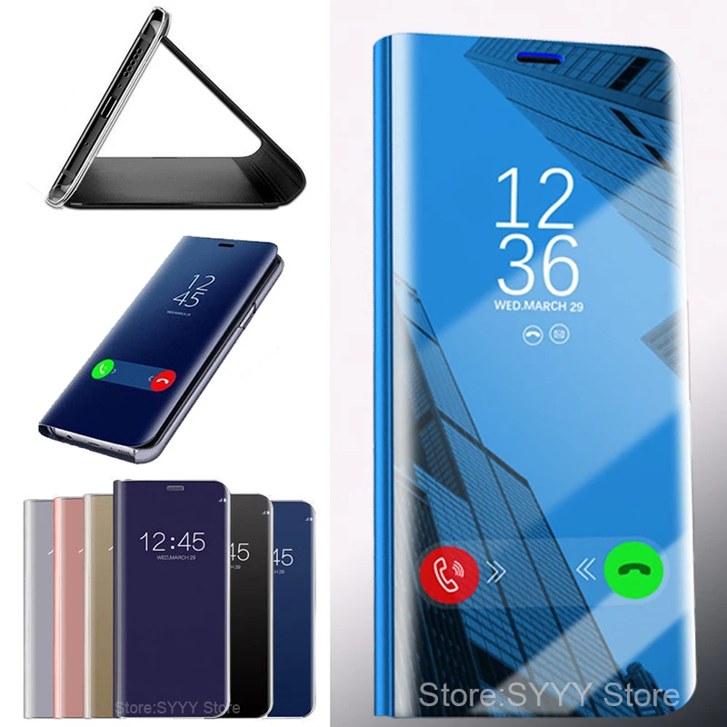 Зеркало Смарт флип чехол для samsung Galaxy S7 край s8 S9 плюс S10 Lite кожаный J3 J5 j7 2017 A5 A7 A8