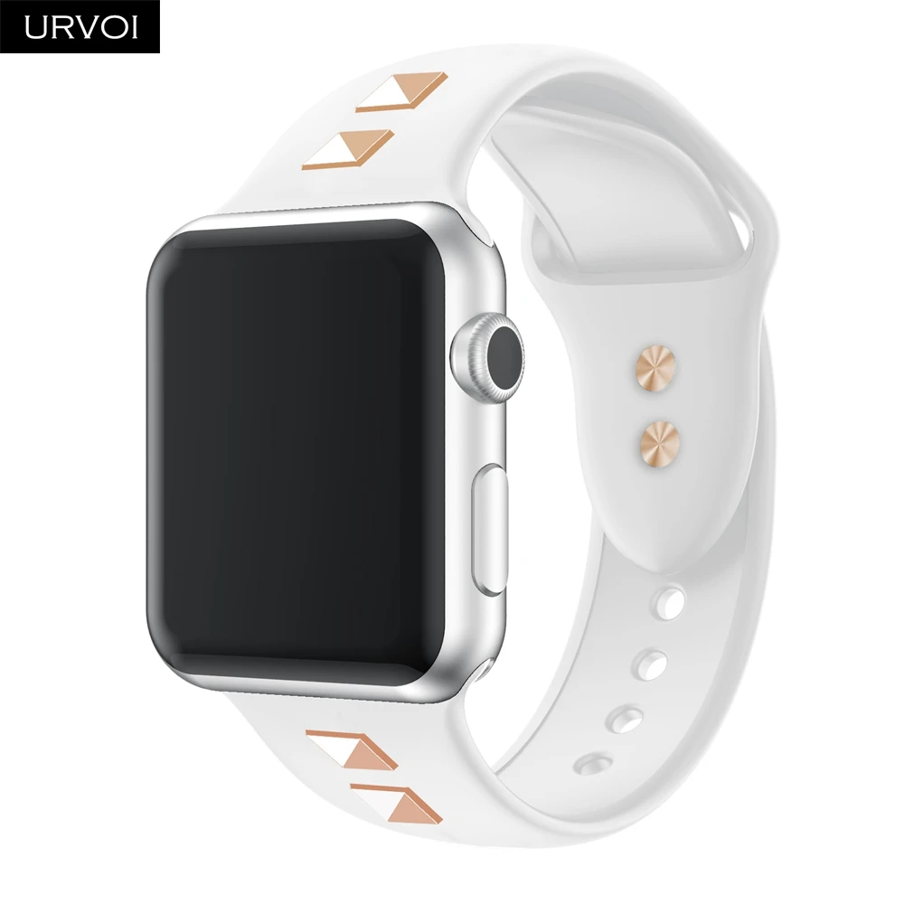 Спортивный ремешок URVOI для Apple Watch series 5 4 3 2 1, силиконовый ремешок с заклепками для iWatch, мягкий Сменный адаптер AW 38 40 42 44 мм