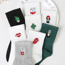 Nuevos calcetines Harajuku para mujeres Japón bordado retro Cactus Rosa algodón literario divertidos calcetines para regalo femenino