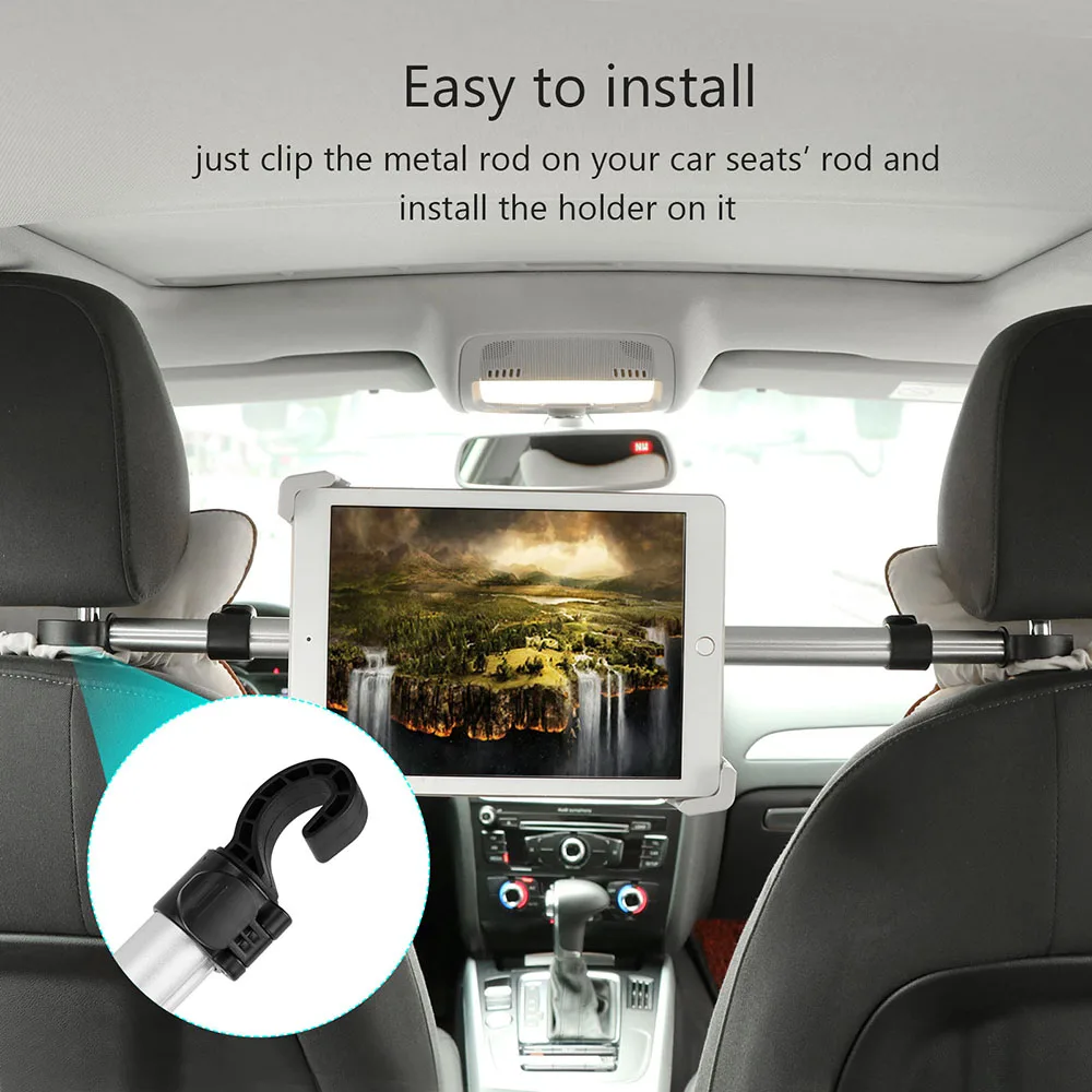 

Powstro Tablet Holder Mount Bracket Adjustable Scalable For 7-10.5 Inch Rotation Aluminum Car Seat For Tablets IPad Mini 2 3 4