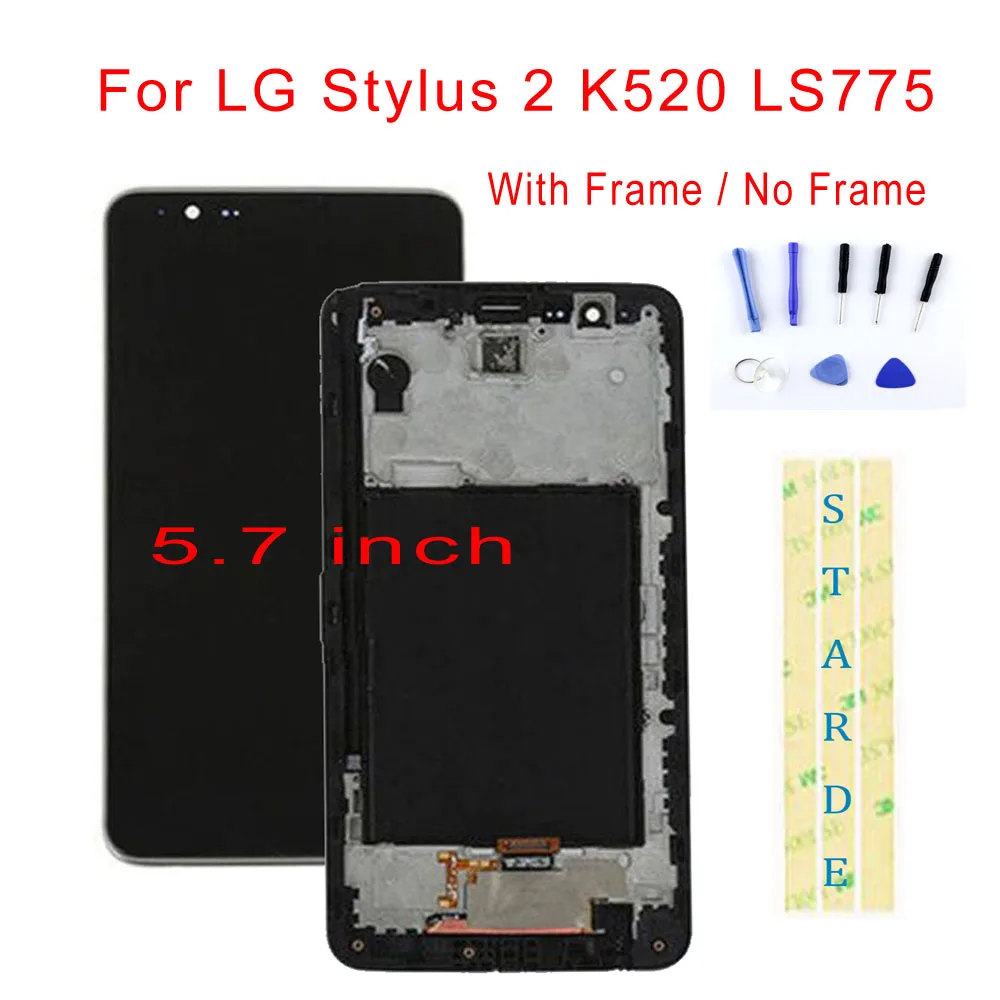

STARDE Replacement LCD For LG Stylus 2 K520 LS775 LCD Display Touch Screen Digitizer Assesmbly Frame Black 5.7
