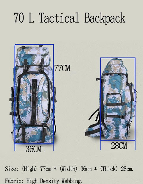 70L тактическая Сумка военный рюкзак походные тактические рюкзаки Кемпинг Рыбалка Охота рюкзак спортивные сумки Открытый Рюкзак