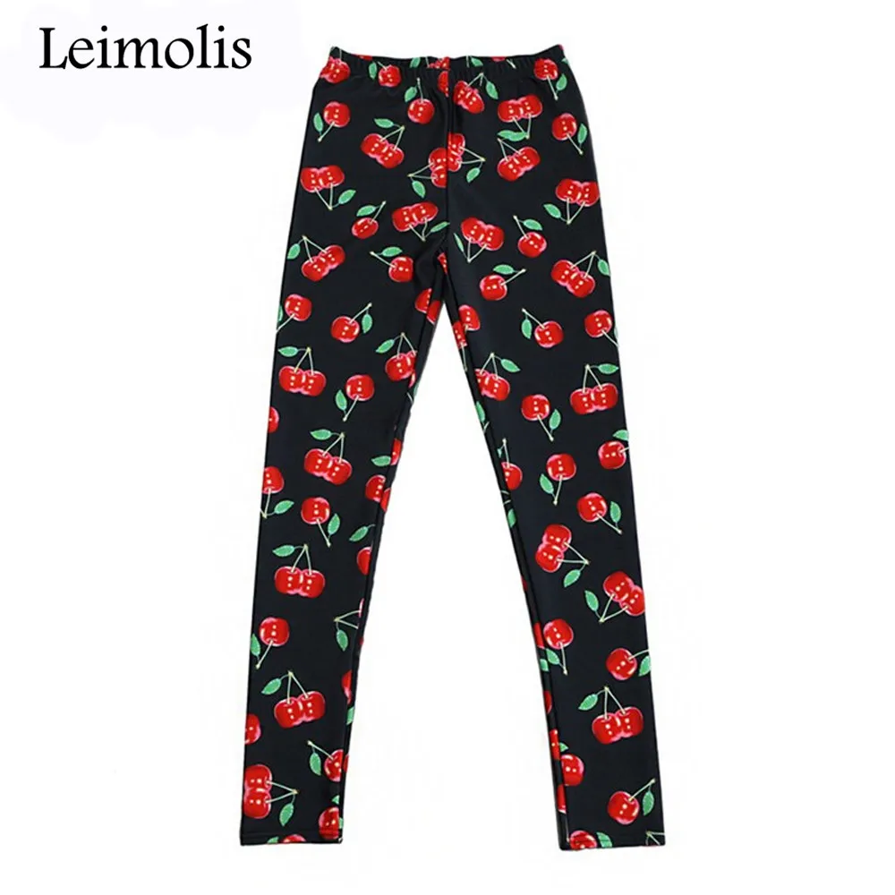 

New Spring Tenths adventure time punk rock harajuku black milk push up fitness sexy 3d print cherry black women leggings sports