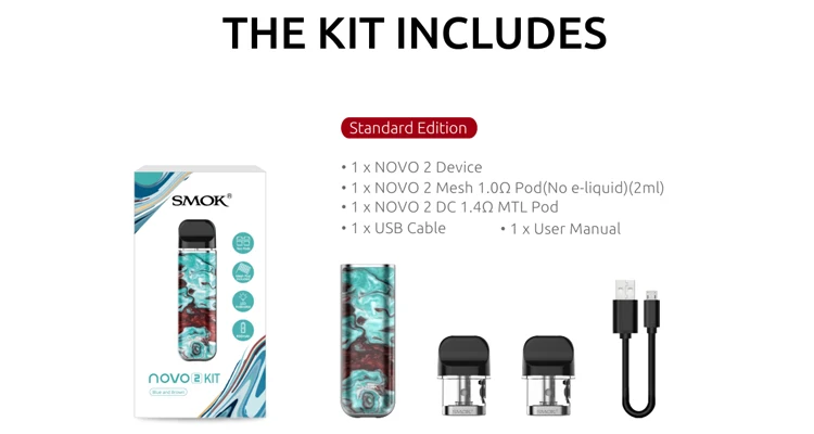 Цвет SMOK Novo 2 Pod vape комплект 800 мАч батарея 2 мл картридж стручка распылитель сетка 1.0ohm DC MTL электронная сигарета испаритель