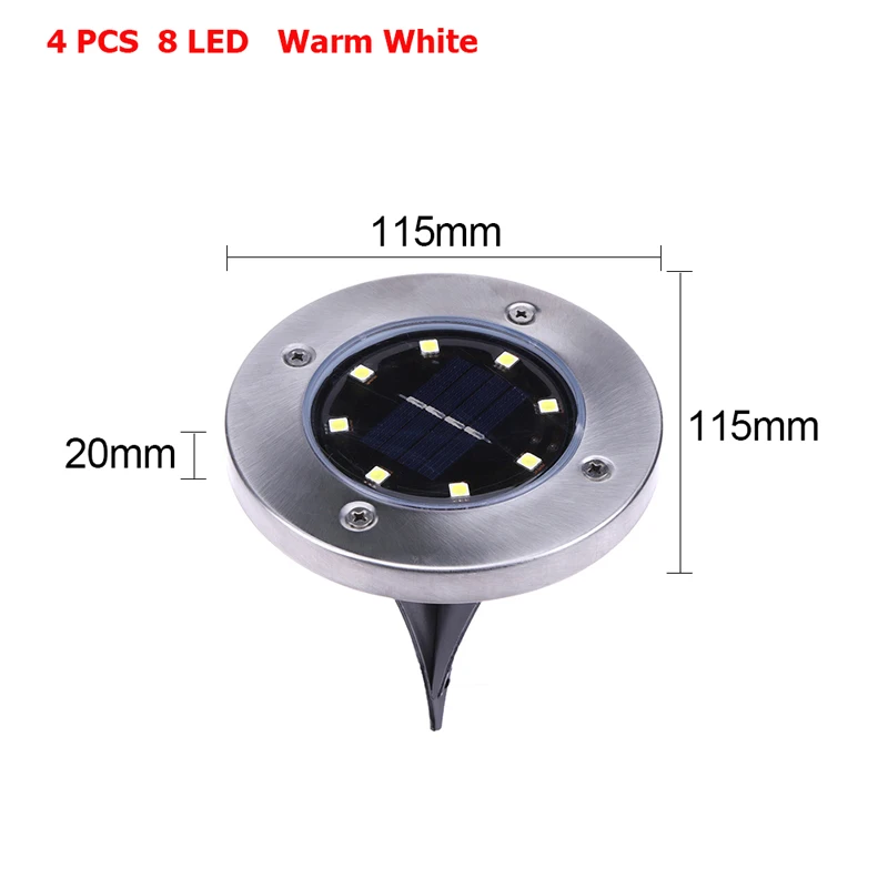 2/4 шт. 8LED Солнечный Мощный дисковый светильник s похороненный светильник под земной лампой Открытый Путь сад настил напольный светильник водонепроницаемый солнечный светильник - Испускаемый цвет: Тёплый белый