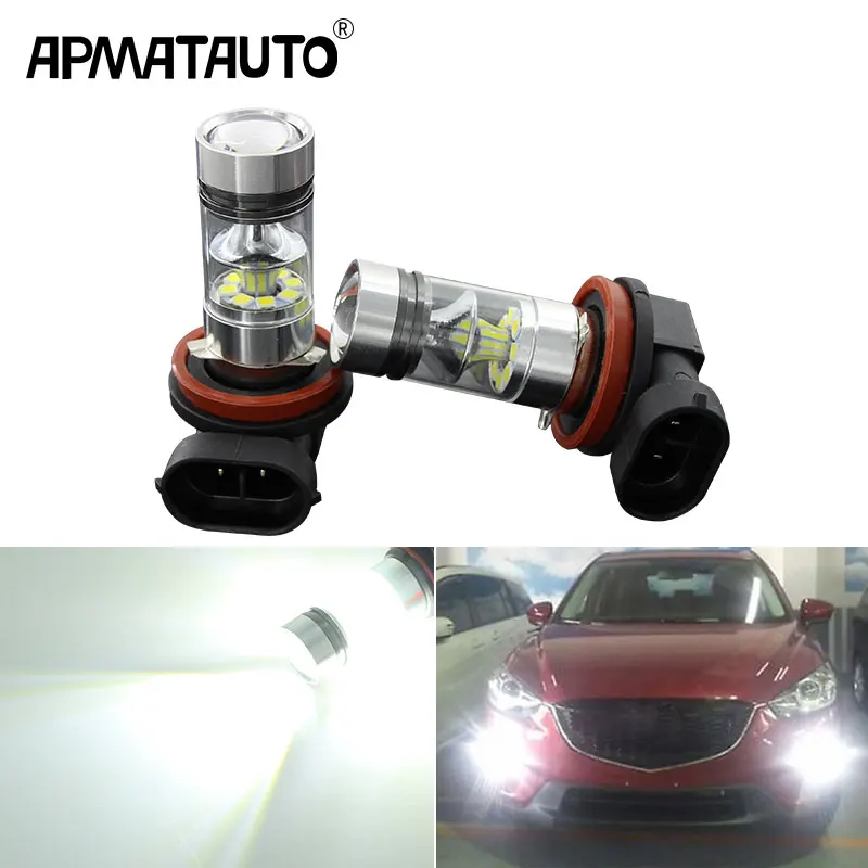 2x H8 H11 White LED canbus Bulbs 100w Reflector Mirror Design 3030