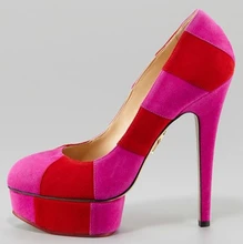 Stripe Flock Women Pumps Shallow Round Toe Platform Size 4 CM Thin High Heels Slip-on Summer Party For Ladies Shoes
