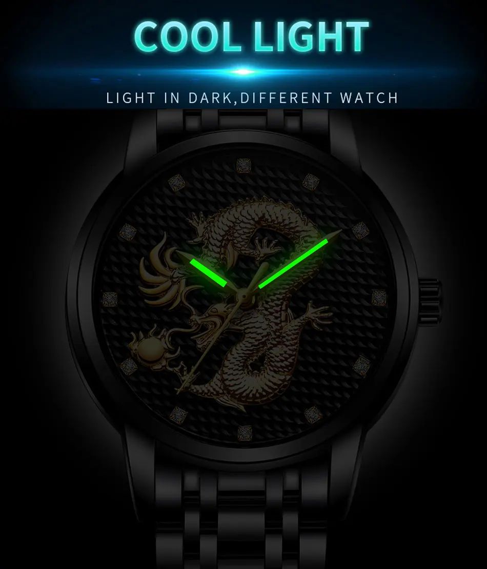 2021 LIGE New Golden Mens Watches Top Brand Luxury Chinese Dragon Watch Business Full Steel Quartz Clock Male Relogio Masculino