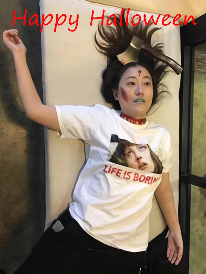 Модная женская белая футболка Spoof 2 Harajuku модная футболка Femme Life is Boring женский с надписью футболки, топы