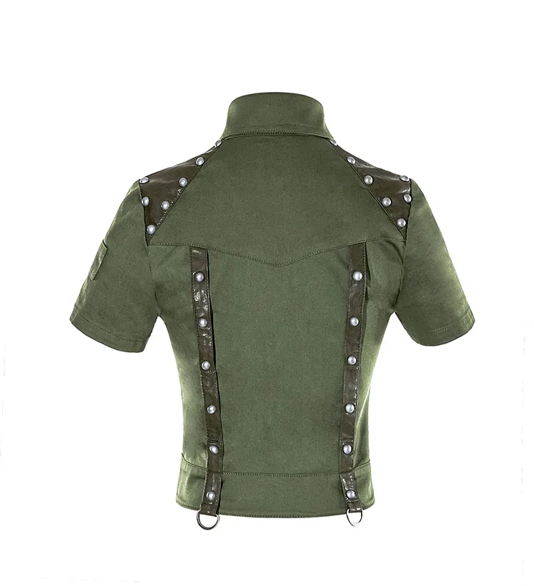 Панк рейв заклепки Шипованные кожа соответствующие Сексуальная Военная Униформа Рубашка