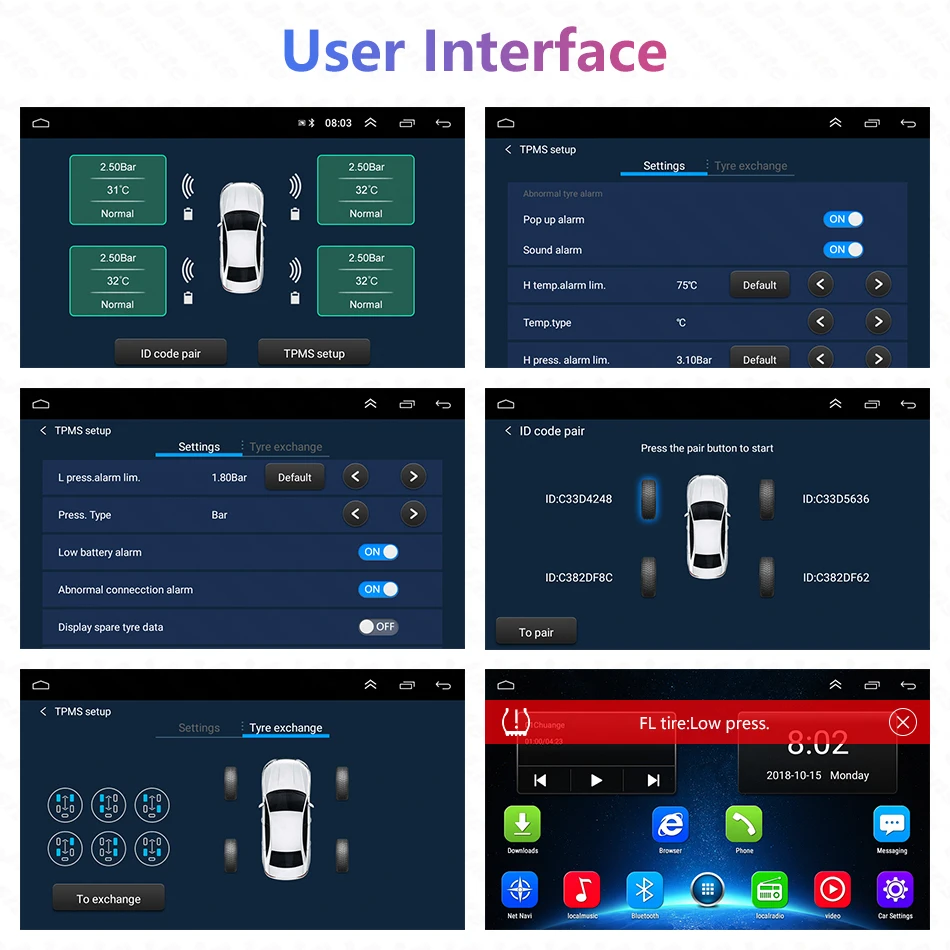 Vtopek USB TPMS монитор давления в шинах Android навигация Беспроводная передача бар/Psi мониторинг сигнализации температура приемник