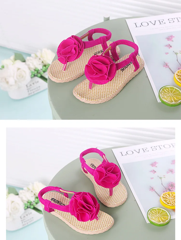 JGSHOWKITO Girls Sandals Kids Gladiator Floral Sandals Soft Childrens Flip-flip Sandals 4-10 Yrs Girl With Flowers Princess Hot