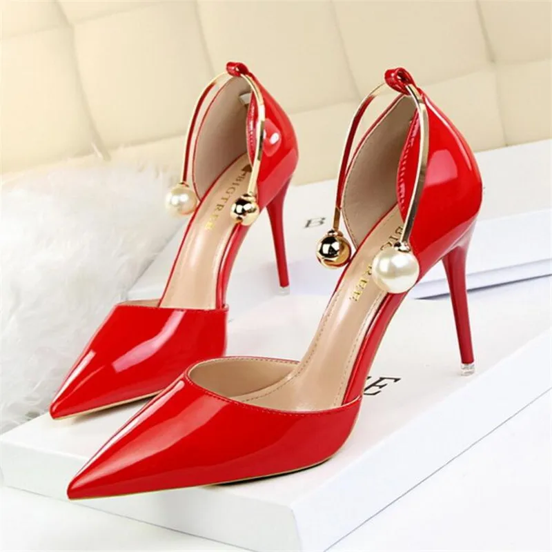 

summer shoes women asakuchi pointed toe high-heeled single shoe lady party sandals red wedding shoes 923-13