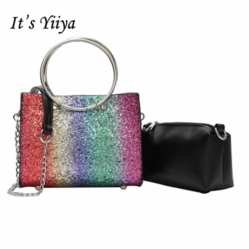 

It's YiiYa 2018 Summer Women Colorful HandBag Casual Fashion Flap European Style Panelled Bling Sequined Girls Bags XK8190