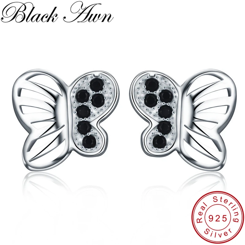 

[BLACK AWN] Sterling Silver 925 Jewelry Natural Cute Butterfly Engagement Stud Earrings for Women T210