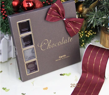 

Gold line satin chocolate gift wrapping wired edge ribbon 25yards roll