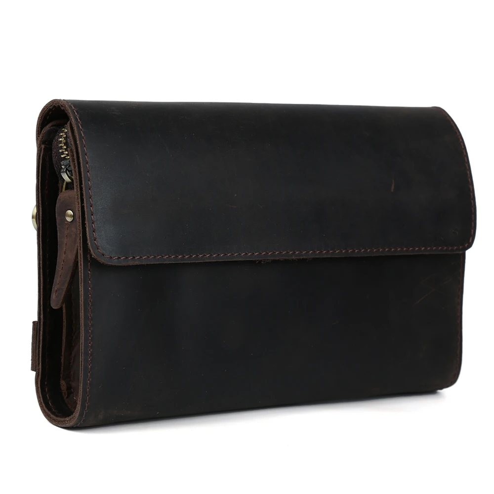 

TIDING fashion new clutches vintage style genuine leather business small handbag long wallet for men women 4062