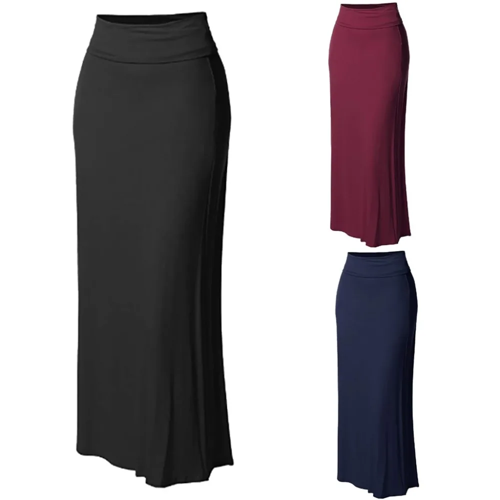 Women's Spring Summer Long Maxi Skirt Ladies Solid Color High Waist Comfort Bodycon Stitching Party Evening Skirt Lady Sias ED