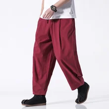 Китайские традиционные кунг-фу wushu Брюки Одежда для мужчин Восточный Стиль Широкие брюки уличная сплошной цвет плюс размер 5XL