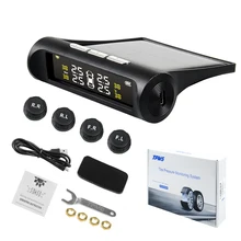 TPMS Car Tire Pressure Solar Power USB Monitoring System LCD Display 4 External Sensors Temperature Warning